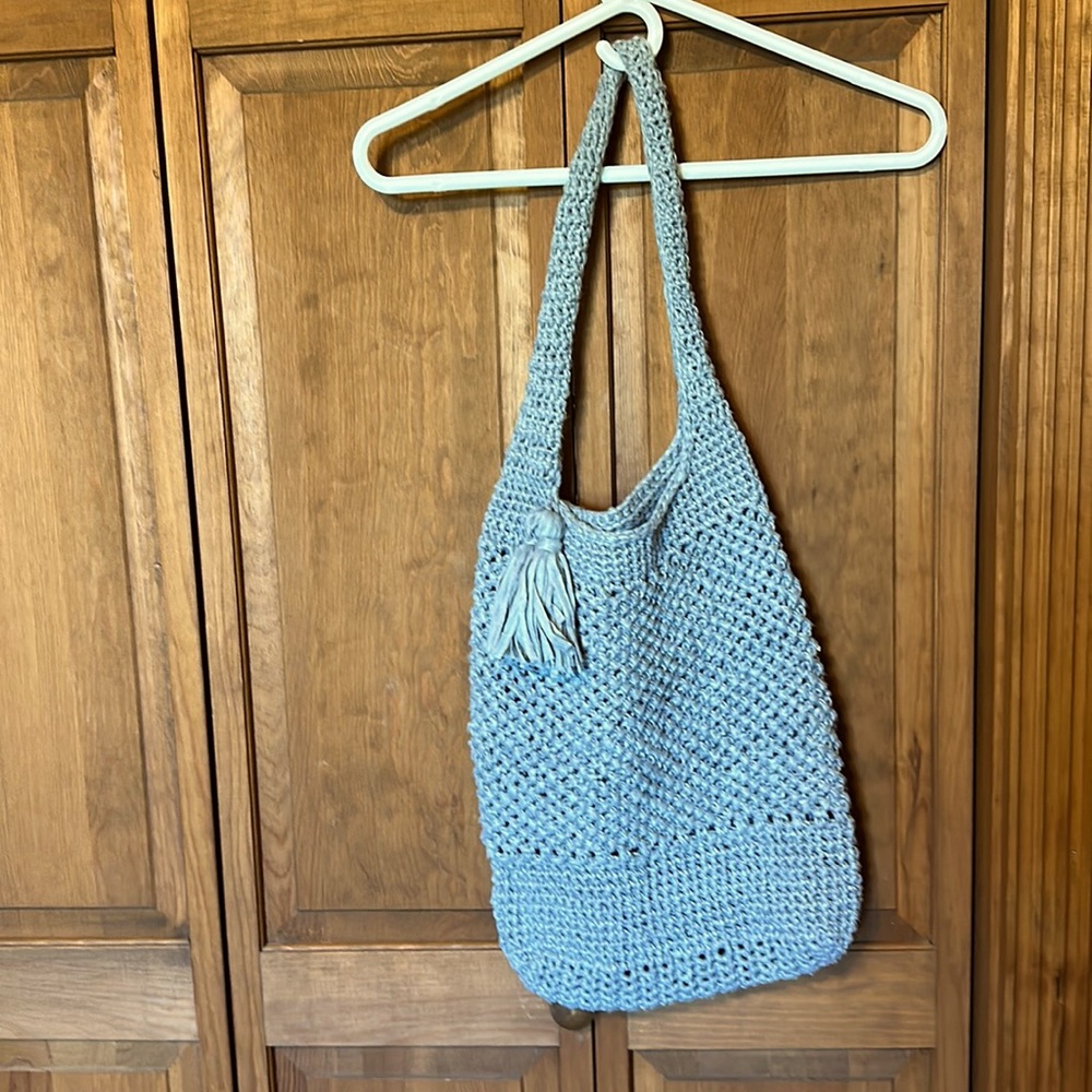 Boho Gray Crochet Tote Market Bag Purse